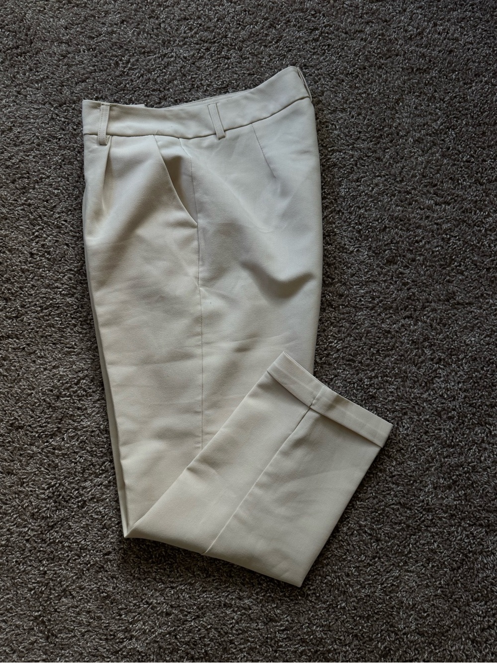 Ivory High Waist Pleated Ankle Dress Pants Cuffed Hem